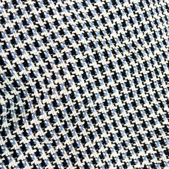 Zara Jacket Women's Medium Blue & White Button Down Houndstooth Raw Hemline - Picture 8 of 9